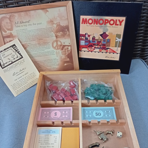 Parker Brothers Other - Vintage Deluxe Monopoly Game in Wooden Box